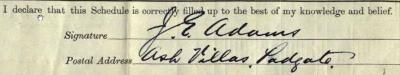James Edwin Adams signature 1911 Signature 1911 Census