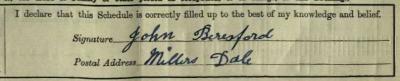 John Berisford signature 1911 1911 Census Signature
