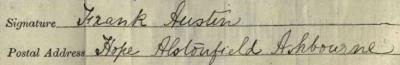Frank Austin signature 1911 Signature on 1911 Census Return