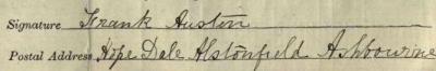 Frank Austin jnr signature 1911 Signature on 1911 Census Return