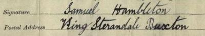 Samuel Hambleton signature 1911 Signature on 1911 Census Return