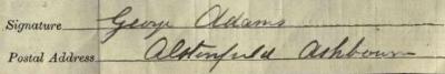 George Adams signature 1911 Signature on 1911 Census Return