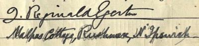 Justin Reginald Egerton 1911 signature Signature on 1911 Census Return