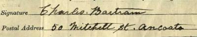 Charles Bartram signature 1911 Signature on 1911 Census Return
