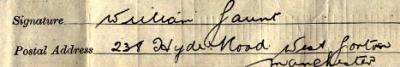William Gaunt signature 1911 Signature on 1911 Census Return