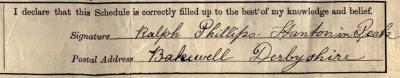 Ralph Phillips signature 1911 Signature on 1911 Census Return