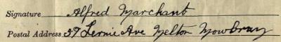 Alfred Marchant 1911 signature Signature on 1911 Census Return