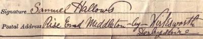 Samuel Hallows 1911 signature Signature on 1911 Census Return