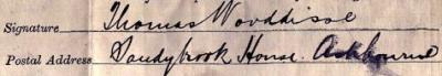 Thomas Wooddisse signature 1911 Signature on 1911 Census Return