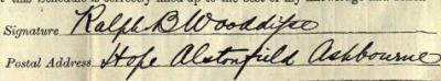Ralph Benjamin Wooddisse signature 1911 Signature on 1911 Census Return
