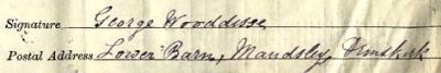 George Wooddisse signature 1911 Signature on 1911 Census Return
