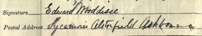 Edward Wooddisse signature 1911 Signature on 1911 Census Return