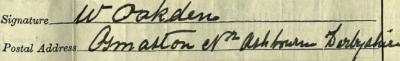 William Oakden 1911 signature Signature on 1911 Census Return