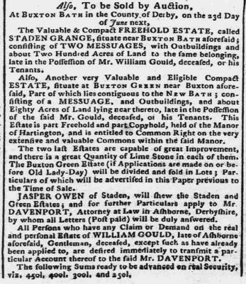 Auction of estate 1788 <i>Derby Mercury</i> 13 March 1788