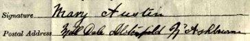 Mary Austin signature 1911 Signature on the 1911 Census Return