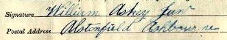 William Askey 1874-1952 signature 1911 Signature on 1911 Census Return