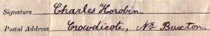 Charles Horobin 1911 signature Signature on 1911 Census Return