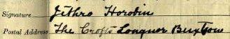 Jethro Horobin 1911 signature Signature on the 1911 Census Return