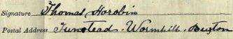 Thomas Horobin signature 1911 Signature on the 1911 Census Return